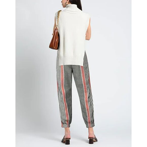 Tory Burch Ankle Pants Size 0 Tweed Striped High Waist Tapered Leg Cotton - Picture 2 of 14